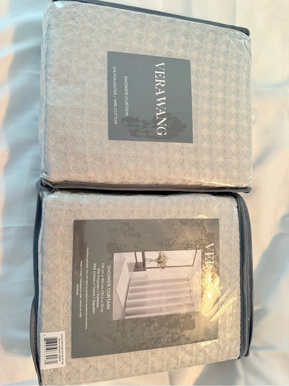 Vera Wang Marled Waffle Weave Shower Curtain Panels (2) - Grey, New